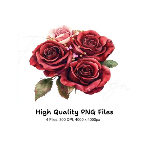 Red Rose Bouquets Clipart Bundle