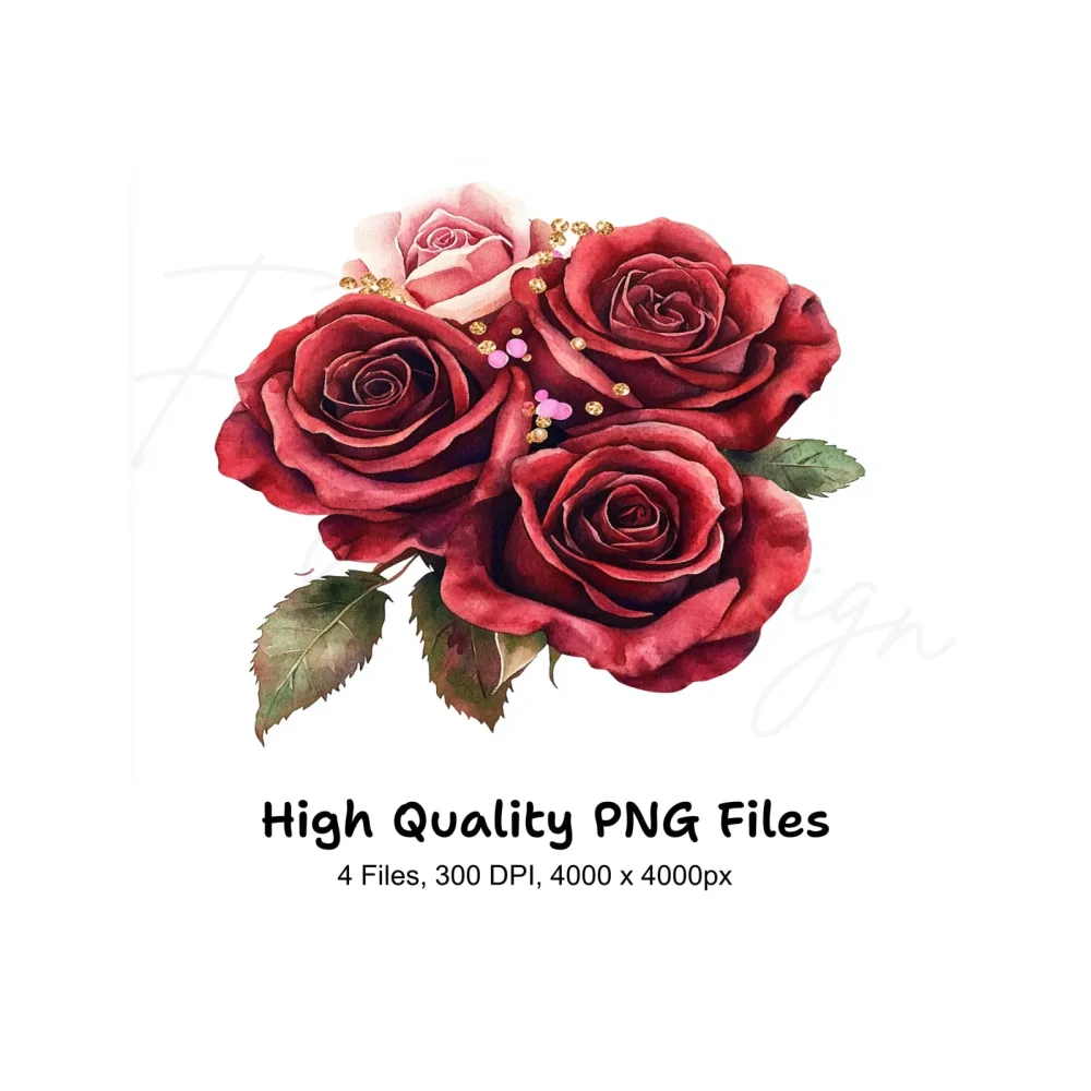 Red Rose Bouquets Clipart Bundle