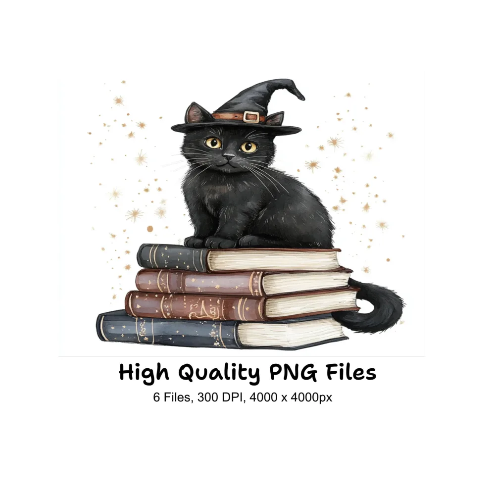 Black Cat Witchy Book Clipart Bundle