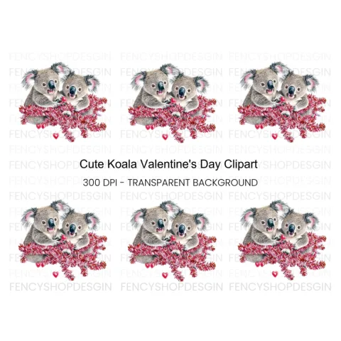 Adorable Koala Couple Valentine Clipart Bundle