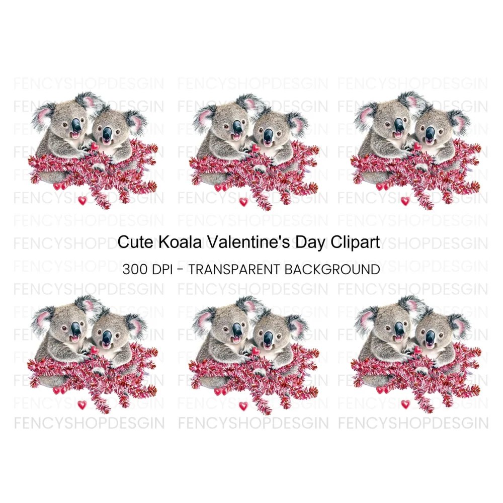 Adorable Koala Couple Valentine Clipart Bundle