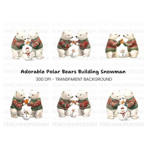 Cute Polar Bears Christmas Clipart Bundle