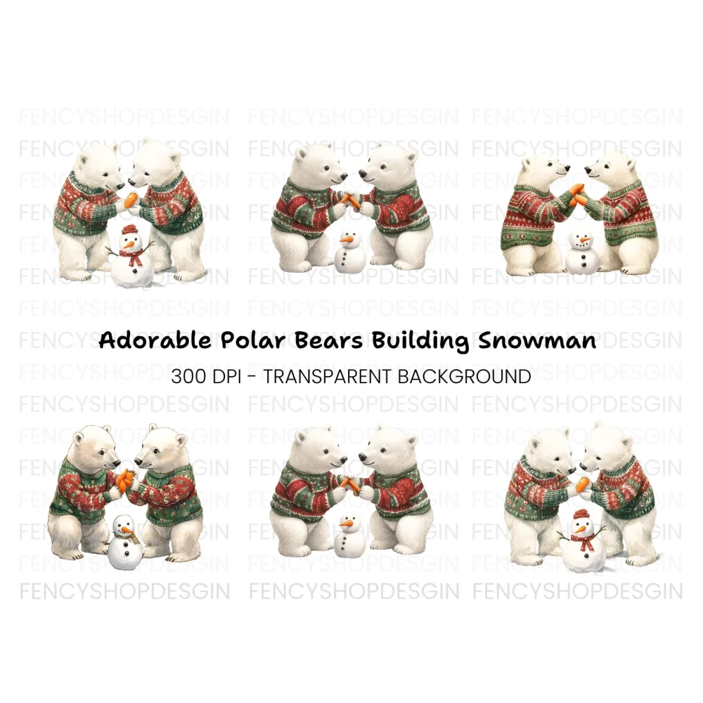 Cute Polar Bears Christmas Clipart Bundle