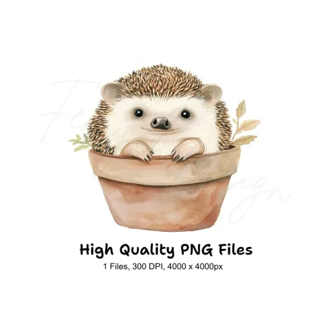 Charming Hedgehog in Terracotta Pot Clipart Bundle