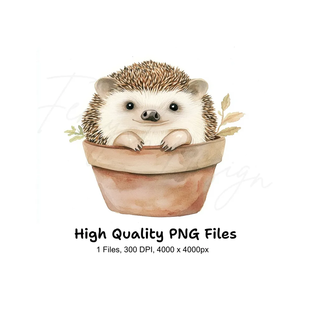 Charming Hedgehog in Terracotta Pot Clipart Bundle