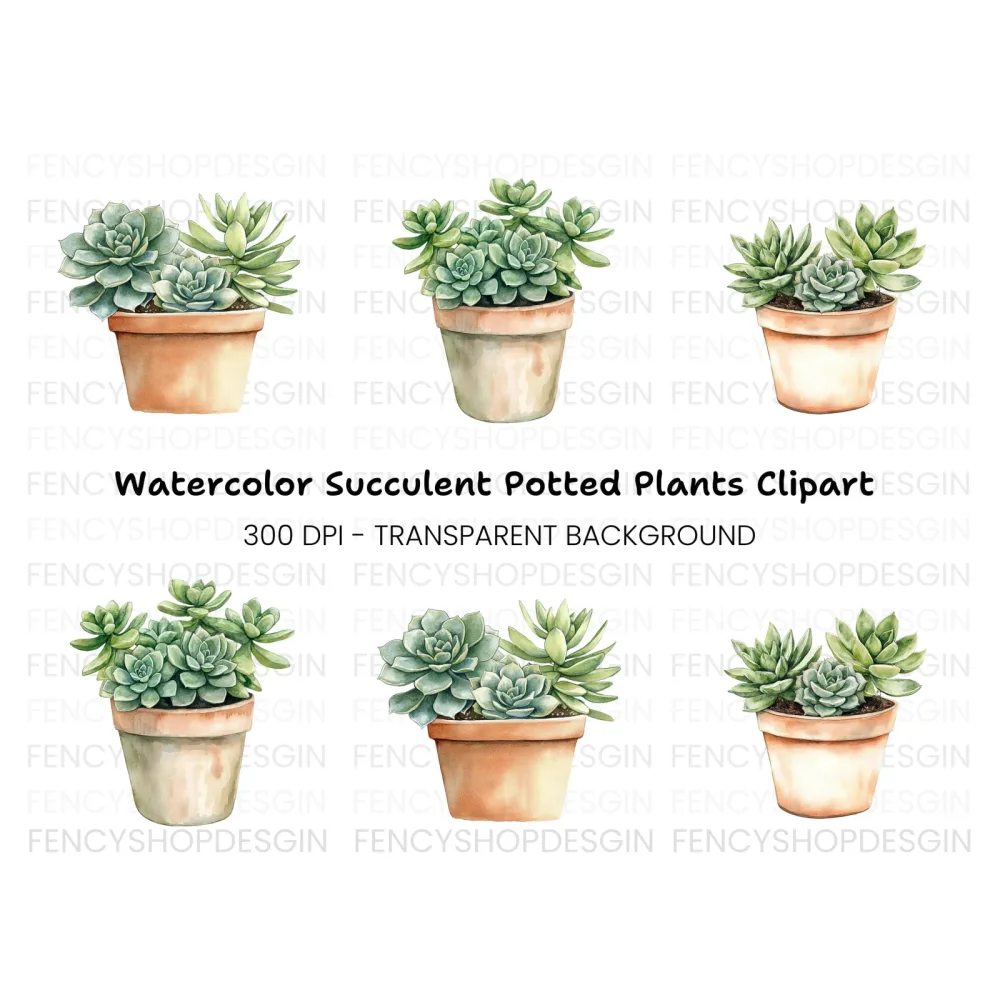 Succulent Plant Pot Clipart Bundle