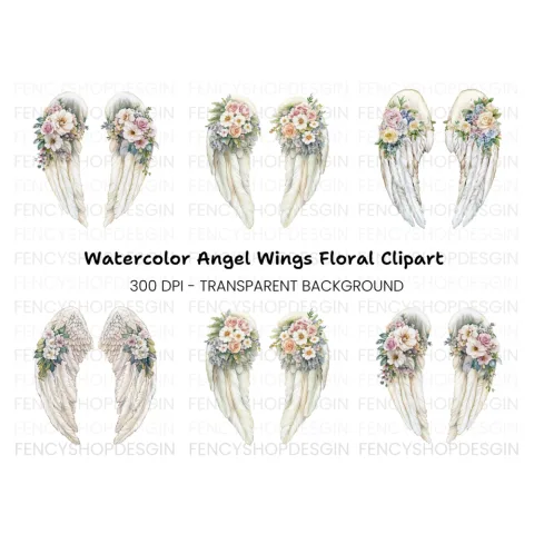 Angel Wings Floral Clipart Bundle