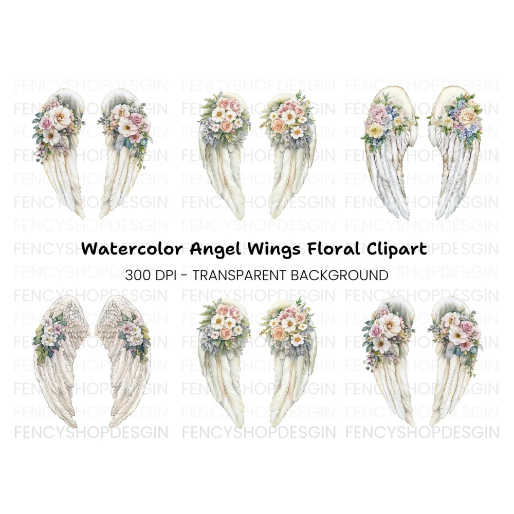 Angel Wings Floral Clipart Bundle
