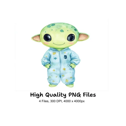 Cute Baby Alien Clipart Bundle