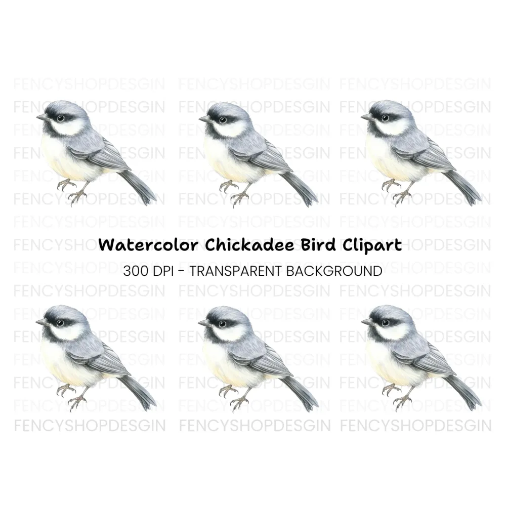 Elegant Grey Chickadee Bird Clipart Bundle