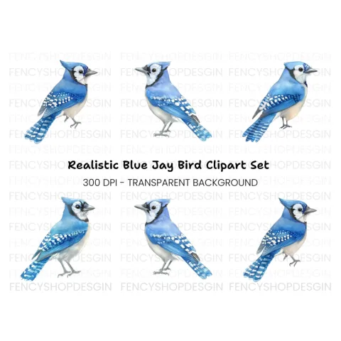 Realistic Blue Jay Bird Clipart Bundle