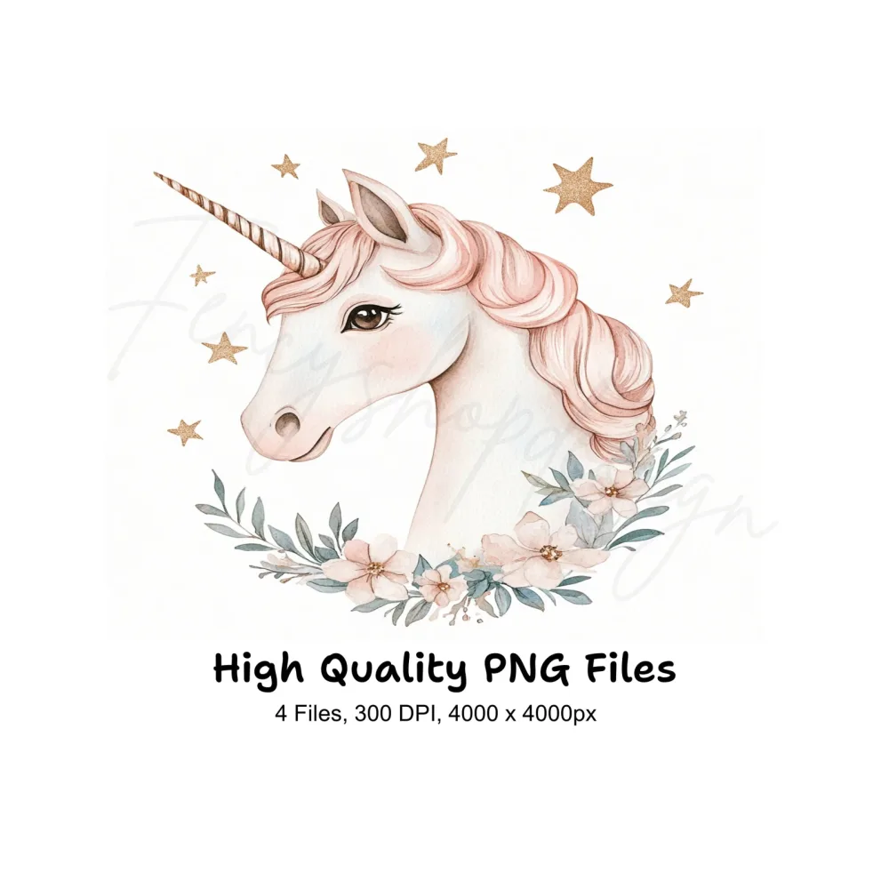 Cute Unicorn Heads with Flowers Clipart Bundle