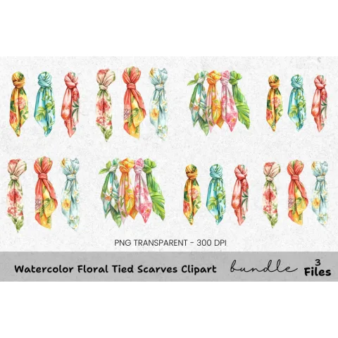 Floral Tied Scarves Clipart Bundle