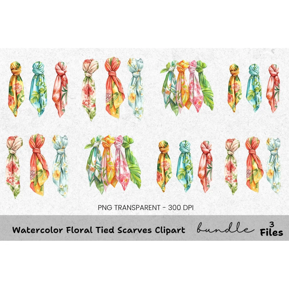Floral Tied Scarves Clipart Bundle