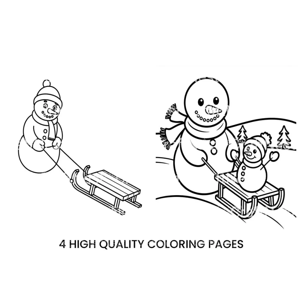 Snowman Sledding Winter Coloring Books