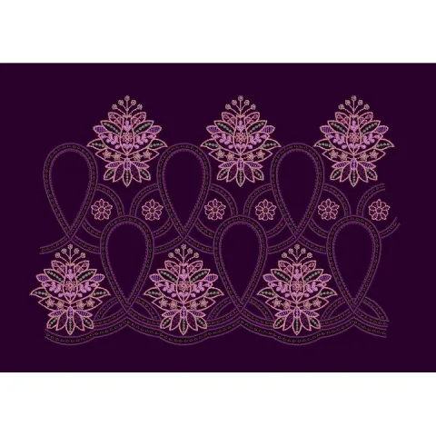 Paisley Arch Floral Border Purple & Green Embroidery Design