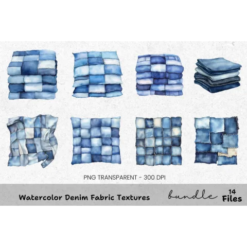 Denim Fabric Textures Clipart Bundle