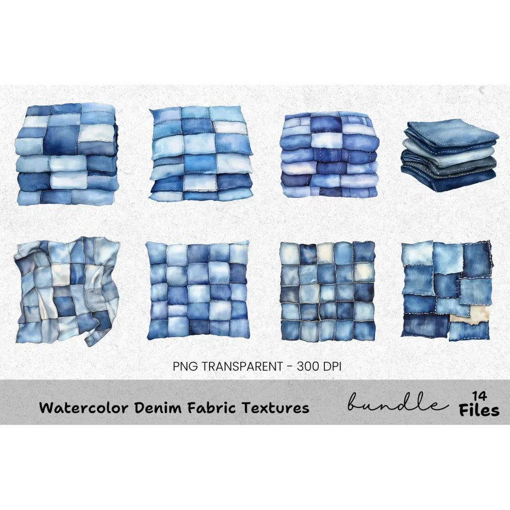 Denim Fabric Textures Clipart Bundle