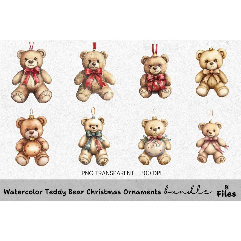 Teddy Bear Christmas Ornaments Clipart Bundle