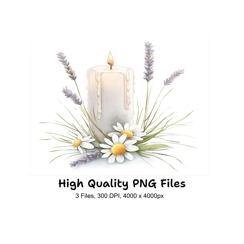 Lavender and Daisy Candle Clipart Bundle