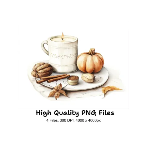 Autumn Candles and Pumpkins Clipart Bundle