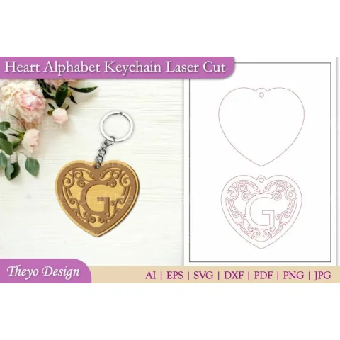 Alphabet Heart Keychain SVG Bundle