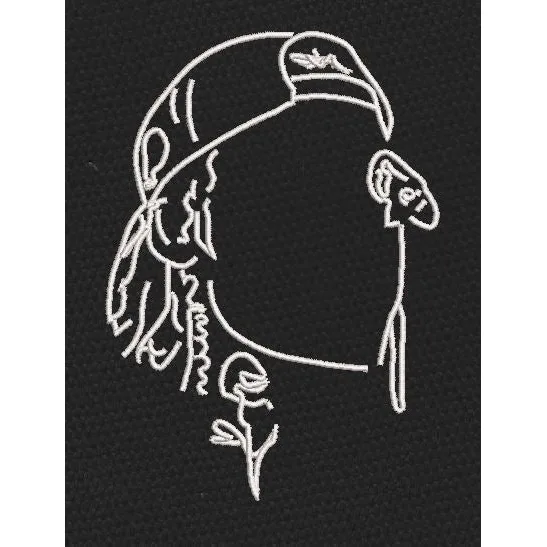 Line Art White Embroidery Design