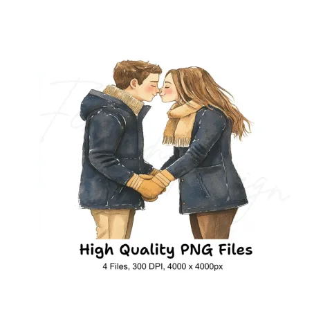 Romantic Winter Couple Kissing Clipart Bundle