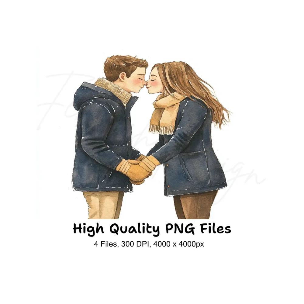 Romantic Winter Couple Kissing Clipart Bundle
