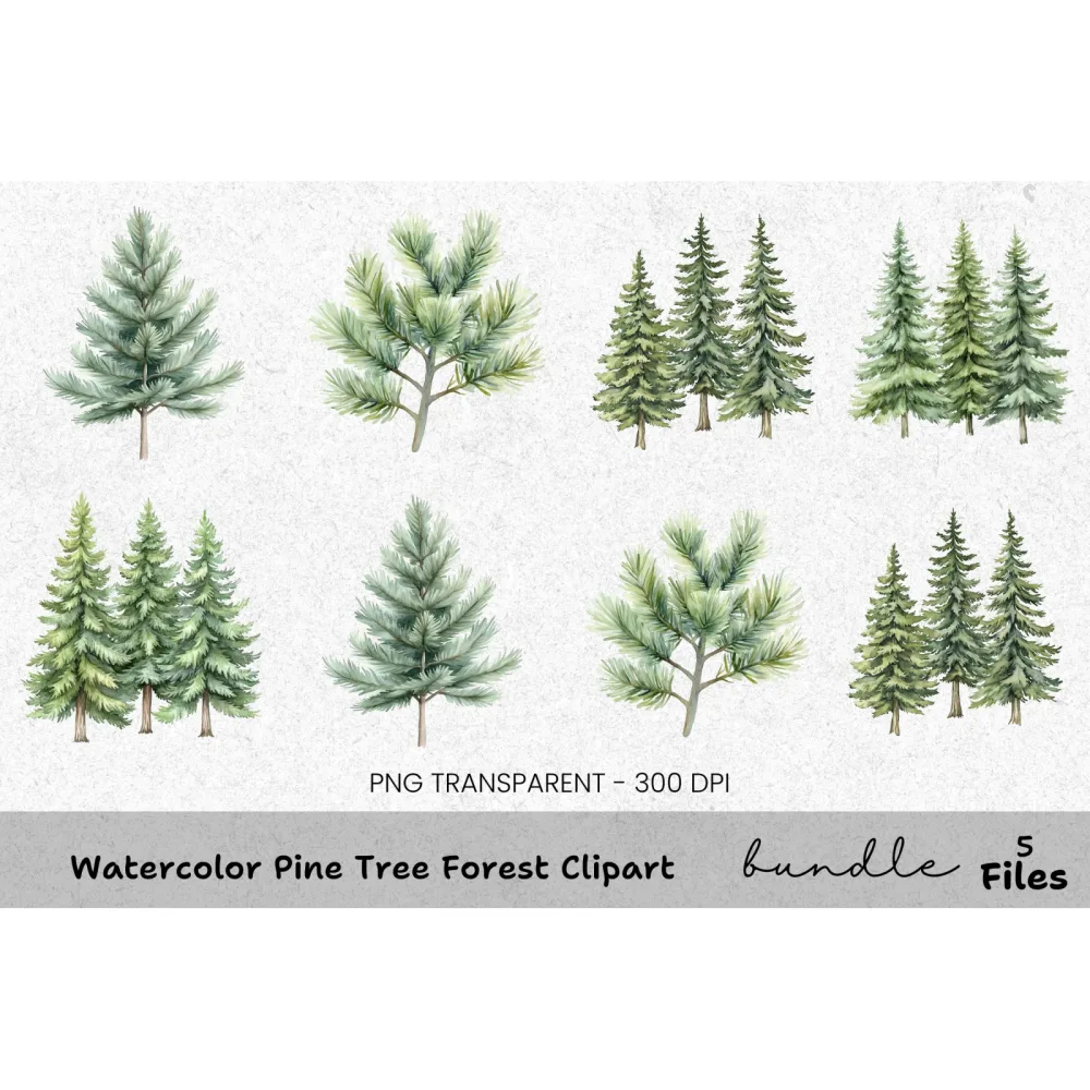 Pine Tree Forest Clipart Bundle