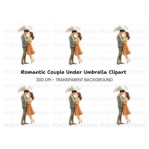 Romantic Couple Under Umbrella Clipart Bundle