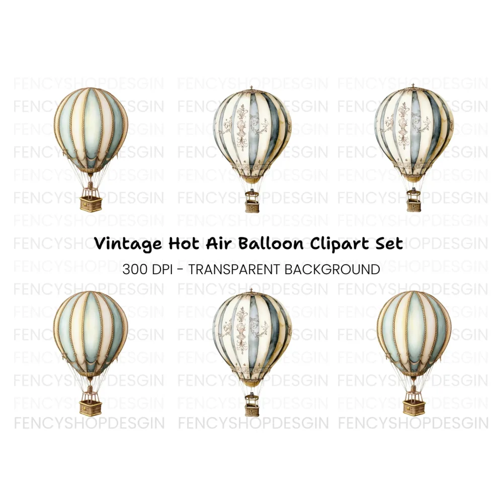 Vintage Hot Air Balloon Clipart Bundle