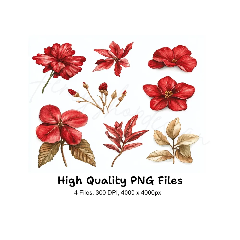 Red Floral Clipart Bundle