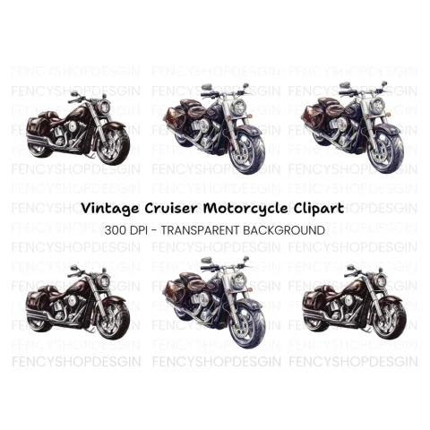 Classic Cruiser Motorcycle Illustrations Clipart Bundle