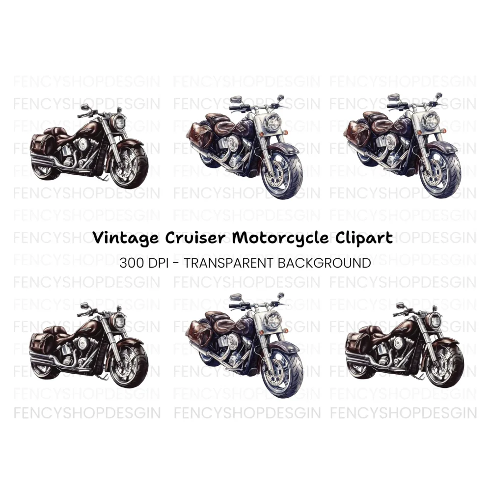 Classic Cruiser Motorcycle Illustrations Clipart Bundle