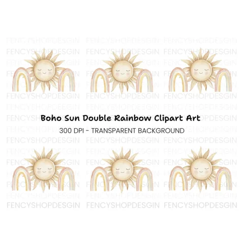 Boho Sun and Rainbow Clipart Bundle