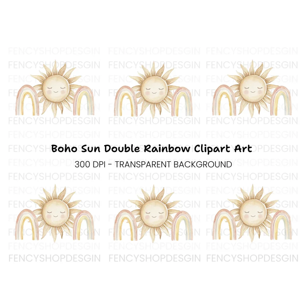 Boho Sun and Rainbow Clipart Bundle