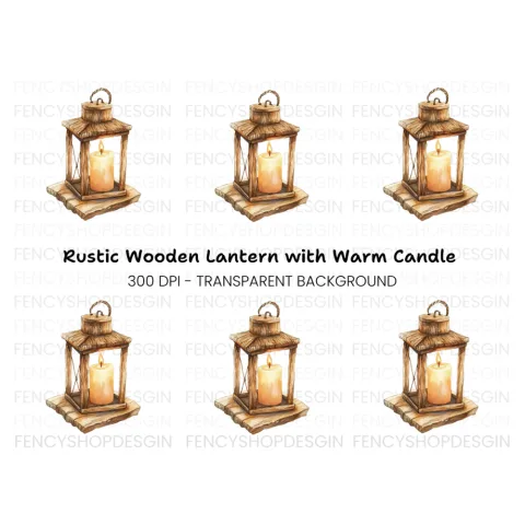 Rustic Wooden Lantern Clipart Bundle