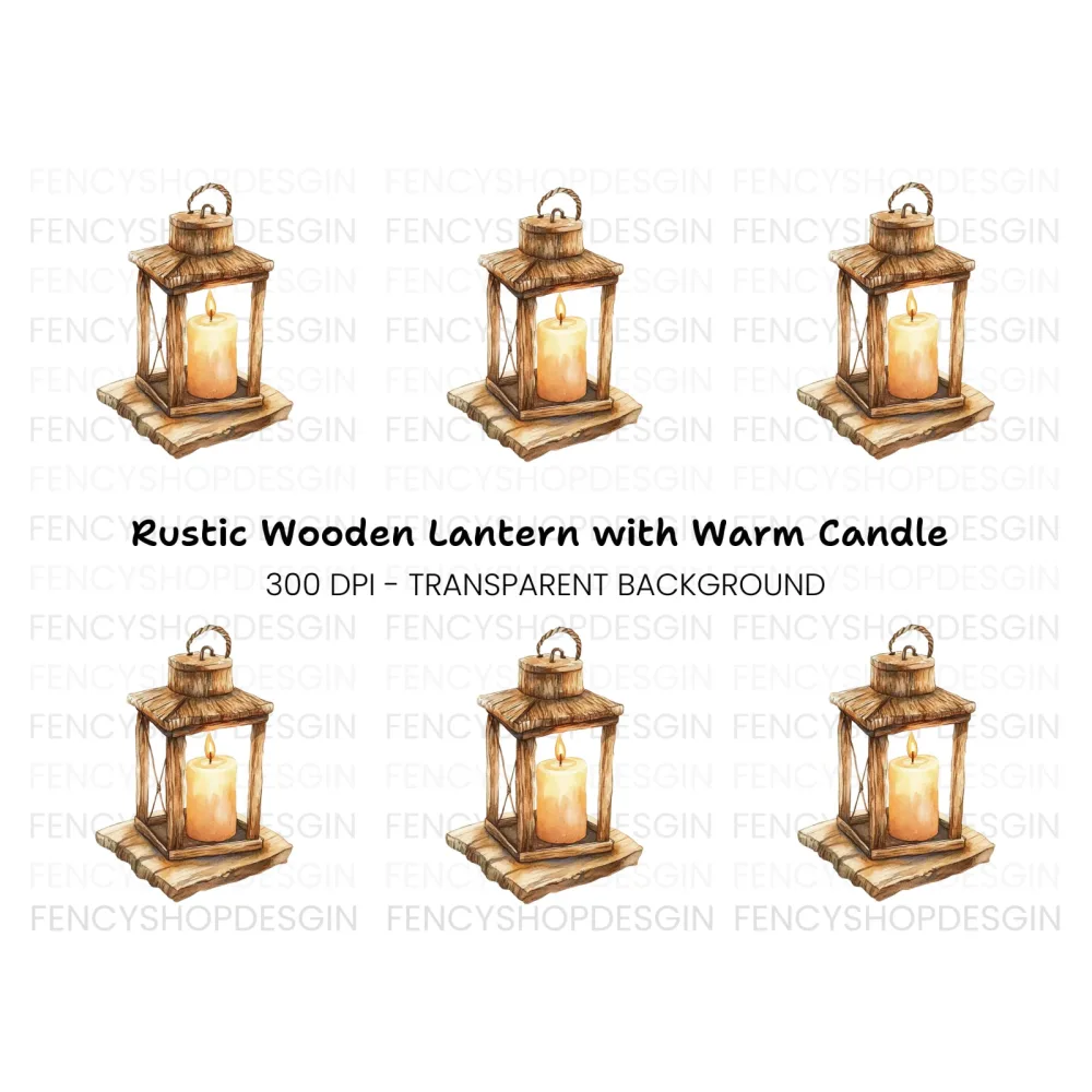 Rustic Wooden Lantern Clipart Bundle