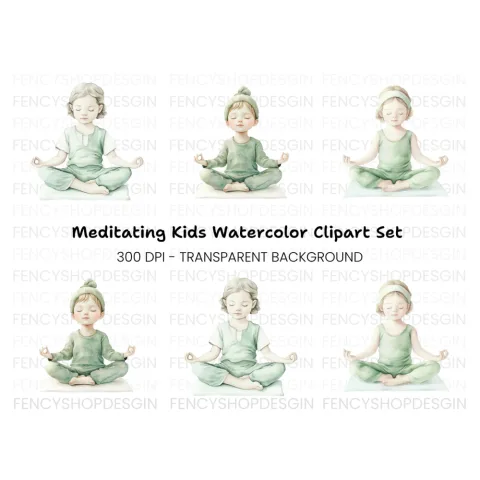 Kids Yoga Meditation Clipart Bundle