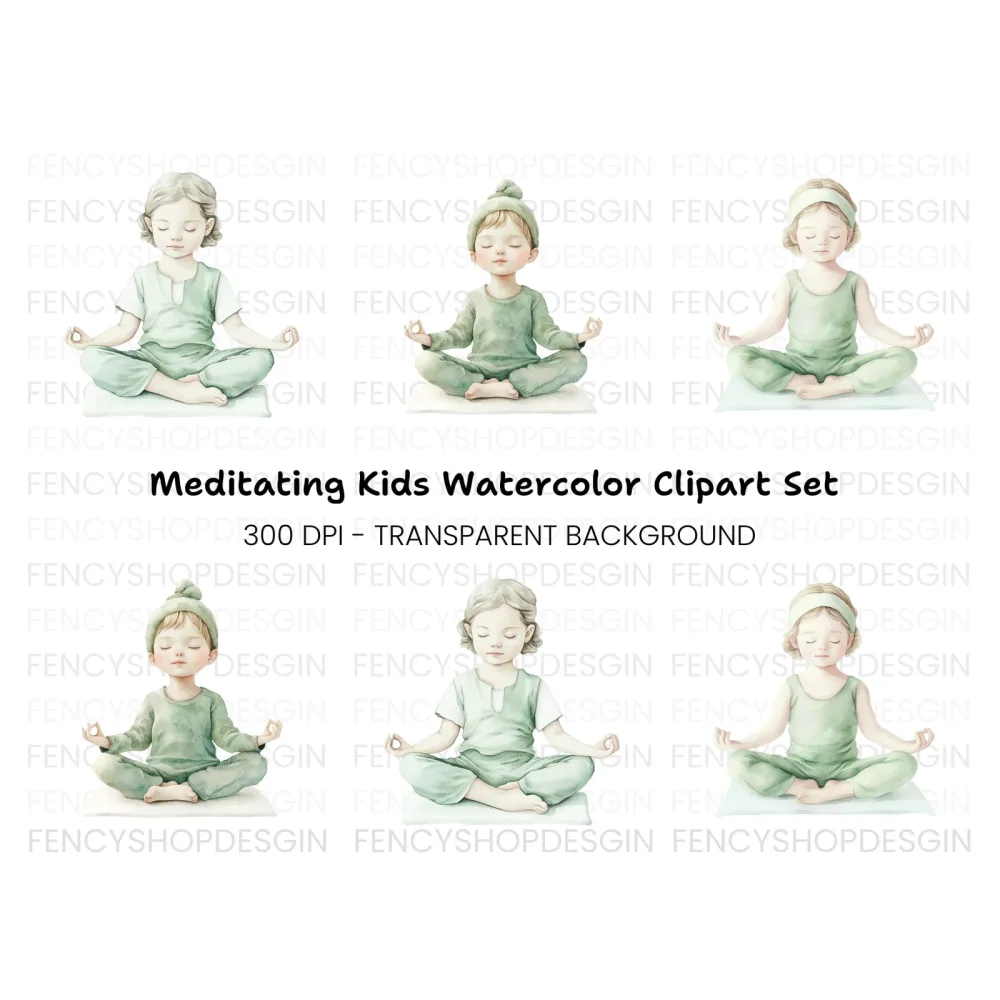 Kids Yoga Meditation Clipart Bundle