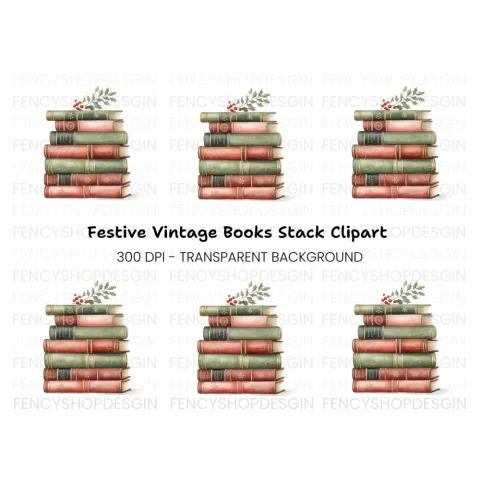 Christmas Books Stack Clipart Bundle