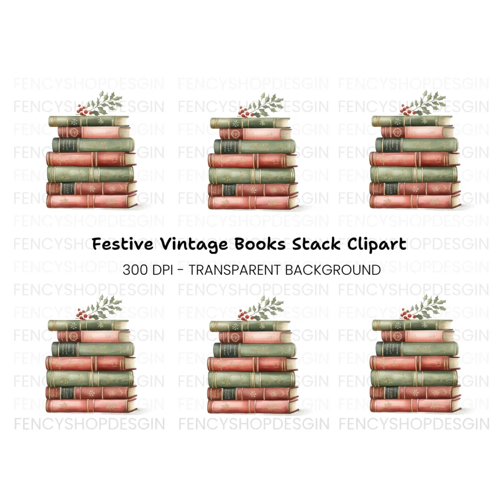 Christmas Books Stack Clipart Bundle