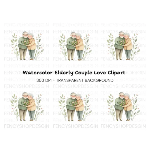 Elderly Couple with Flowers Clipart Bundle
