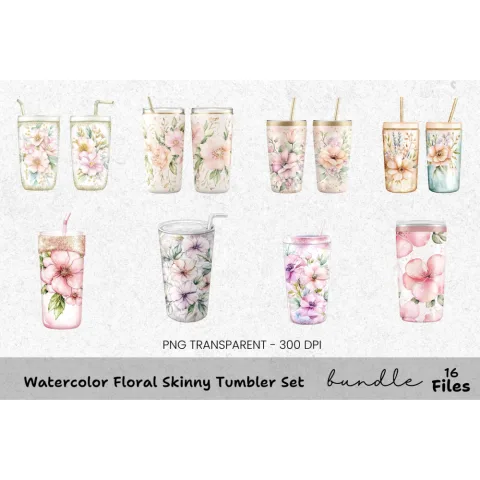 Floral Skinny Tumbler Clipart Bundle