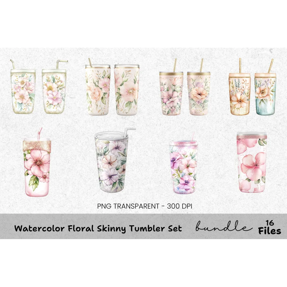 Floral Skinny Tumbler Clipart Bundle