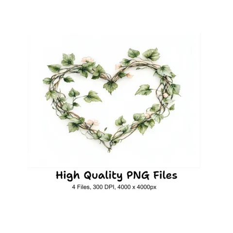 Floral Vine Heart Wreaths Clipart Bundle