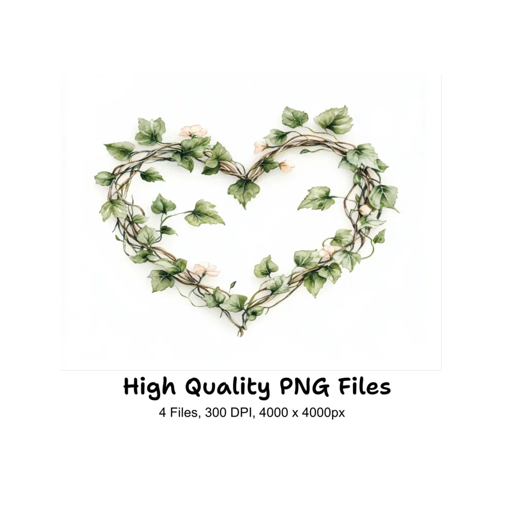 Floral Vine Heart Wreaths Clipart Bundle