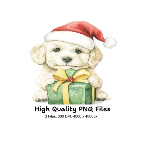 Cute Christmas Puppies with Gifts Clipart Bundle