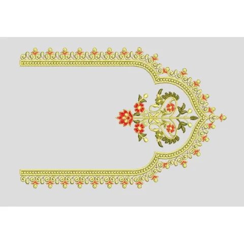 Ornate Gold Floral Neckline Accent Embroidery Design
